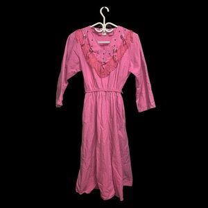 Vintage 80s country cowgirl pink dress with fringe